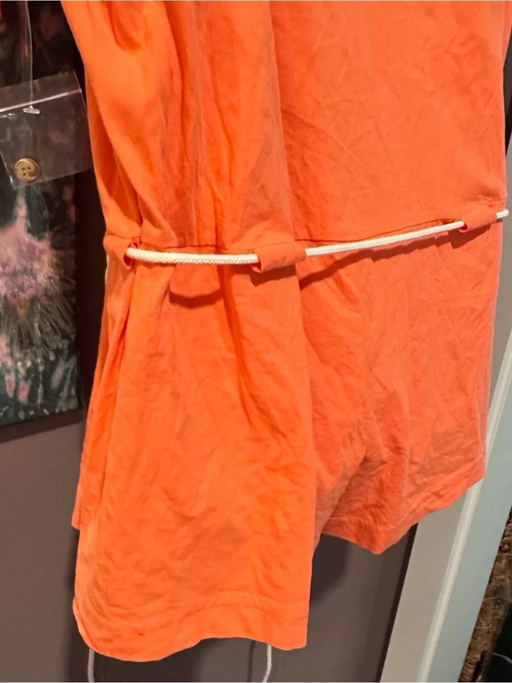 free people short sleeve orange romper oversized small rope Waist tie nwt